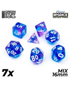 7x Mix 16mm Dice - Light Blue - Purple