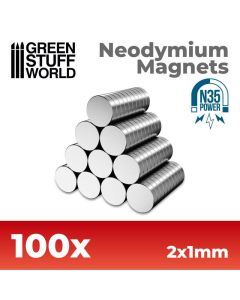 Neodymium Magnets 2x1mm - 100 units (N35) - Green Stuff World - 11599