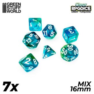 7x Mix 16mm Dice - Green - Turquoise