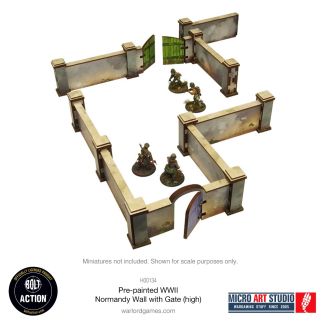 Pre-Painted WW2 Normandy Walls With Gate (high) - Bolt Action - H00134