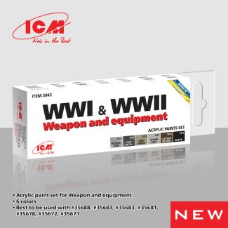 ICM WWI & WWII Weapon and Equipment Acrylic Paint Set 6 x 12ml Bottles # 3043
