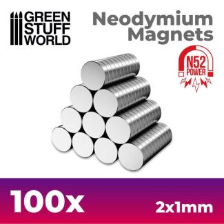 Neodymium Magnets 2x1mm - 100 units (N52) - Green Stuff World - 11600