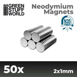 Neodymium Magnets 2x1mm - 50 units (N35) - Green Stuff World - 11518