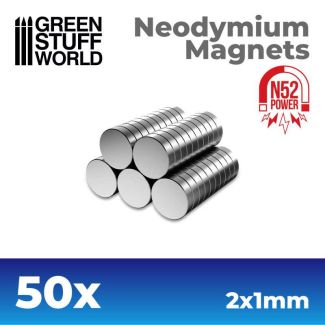 Neodymium Magnets 2x1mm - 50 units (N52) - Green Stuff World - 11520