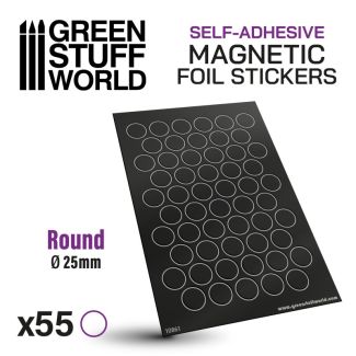 Round Magnetic Bases SELF-ADHESIVE Sheet - 25mm - Green Stuff World