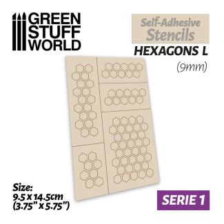 Self-Adhesive stencils - Hexagons L (9mm) - Green Stuff World