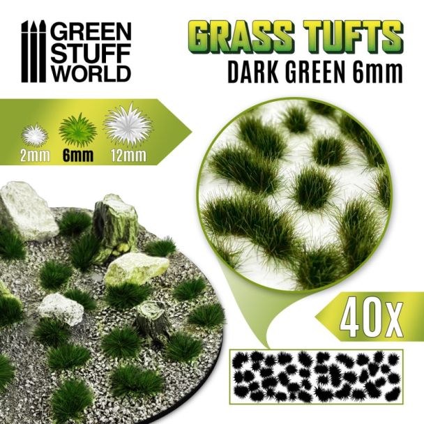 Grass TUFTS - 6mm self-adhesive - DARK GREEN - GSW-1244