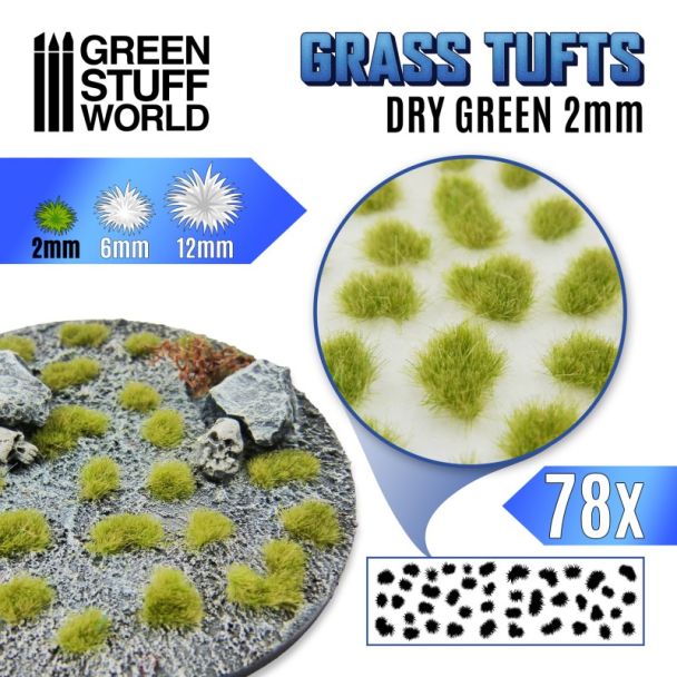 Grass TUFTS - 2mm self-adhesive - DRY GREEN - GSW-2337