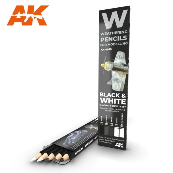 5x Watercolor Weathering Pencil Set Black And White AK Interactive