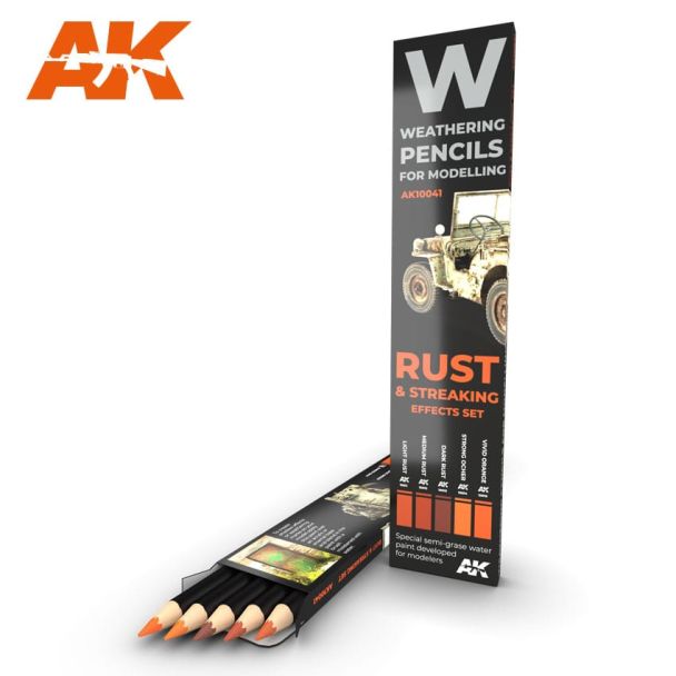5x Watercolor Weathering Pencil Set Rust & Streaking Set AK Interactive