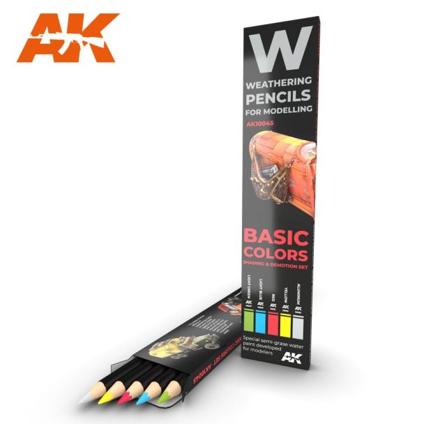 5x Watercolor Weathering Pencil Set Basic Colours: Shading & Demotion AK Interactive