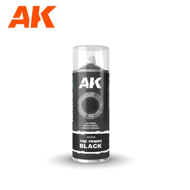 Fine Primer Black - Spray 400ml (Includes 2 nozzles) - AK Interactive