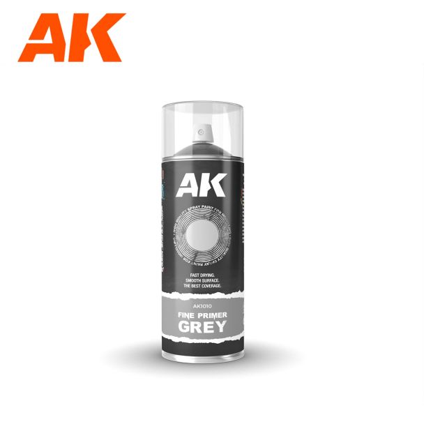 Fine Primer Grey - Spray 400ml (Includes 2 nozzles) - AK Interactive
