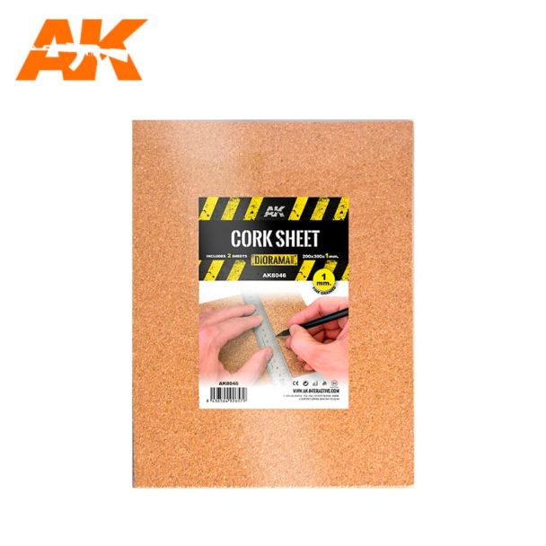 Cork Sheets Fine Grained - 200x300x1mm x2 - AK Interactive