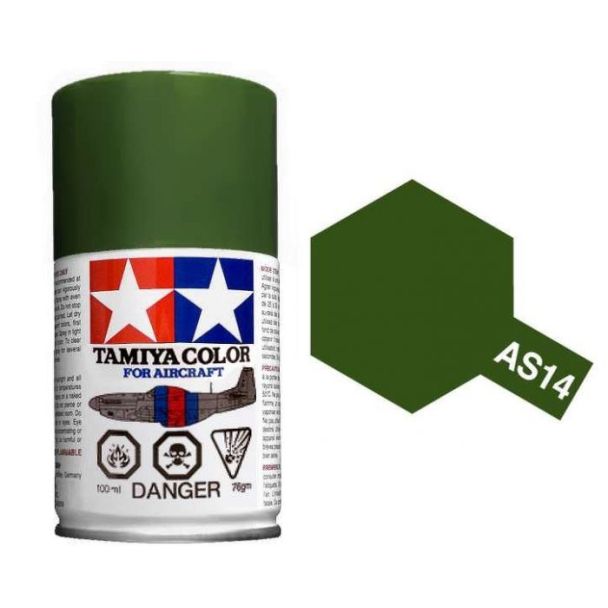Tamiya AS-14 Olive Green (USAF) 100ml Spray Paint for Scale Models - 86514
