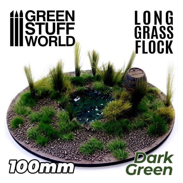 Long Grass Flock 100mm - Dark Green - Green Stuff World - 3347