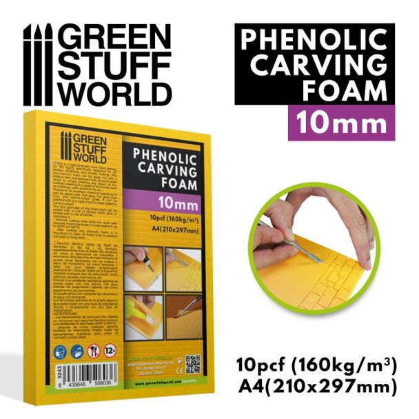Phenolic Carving Foam 10mm - A4 size - Green Stuff World - 3243