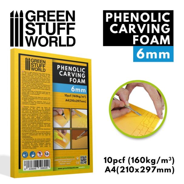 Phenolic Carving Foam 6mm - A4 size - Green Stuff World - 3242