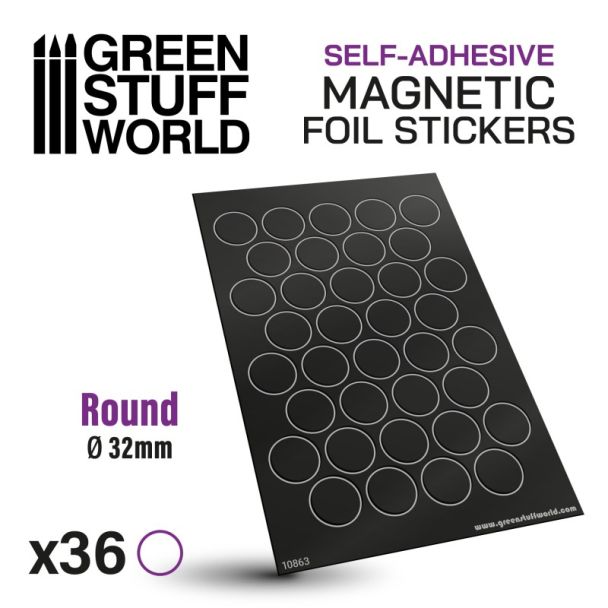 Round Magnetic Bases SELF-ADHESIVE Sheet - 32mm - Green Stuff World - 10863