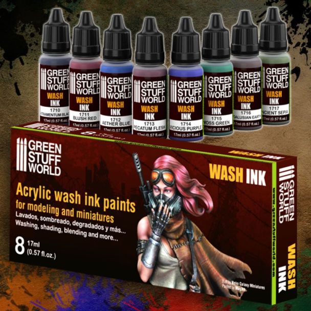 Acrylic Wash Ink Paints Set x 8 - Green Stuff World - GSW-9350