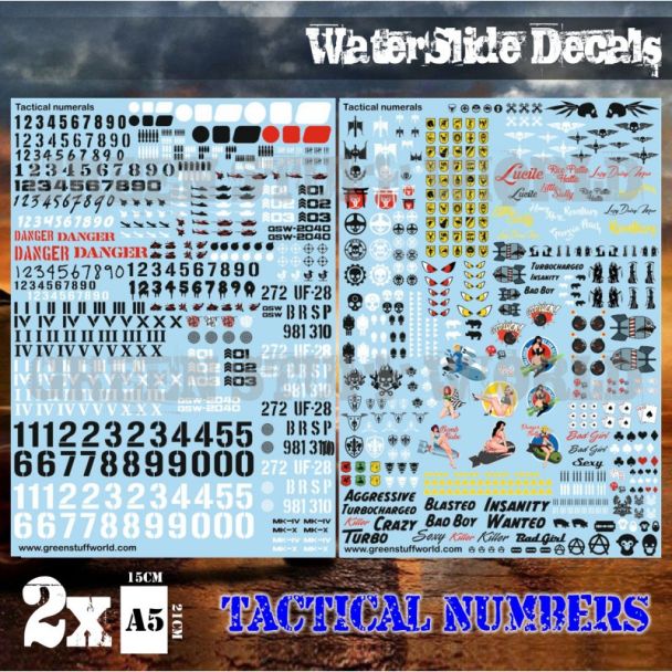 Waterslide Decals - Tactical Numerals and Pinups - Green Stuff World